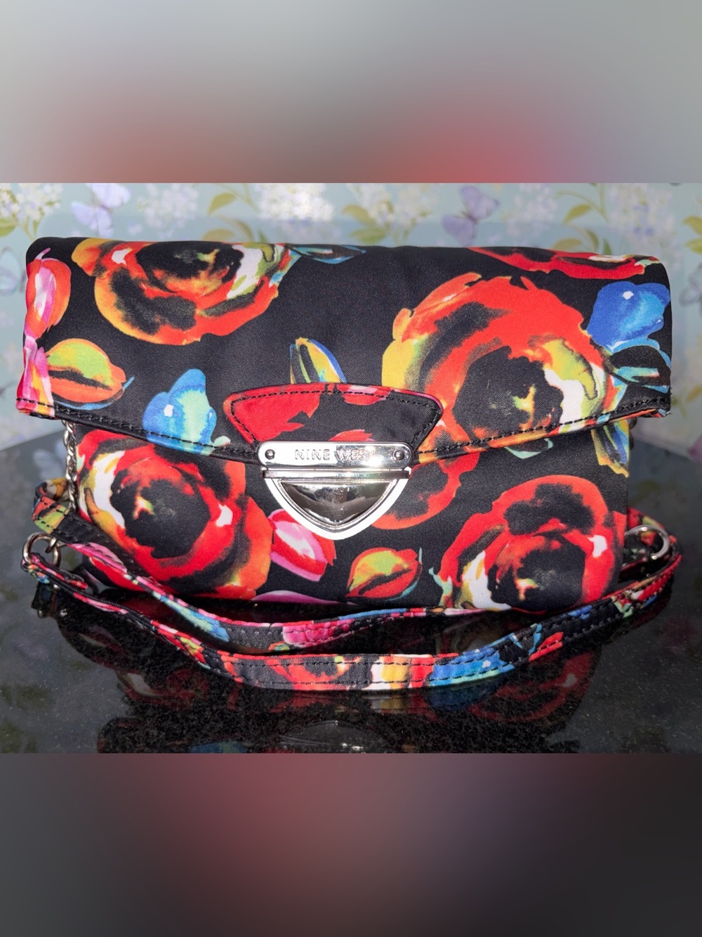 Nine West Floral Accent Crossbody, Wristlet or Clutch option Bag